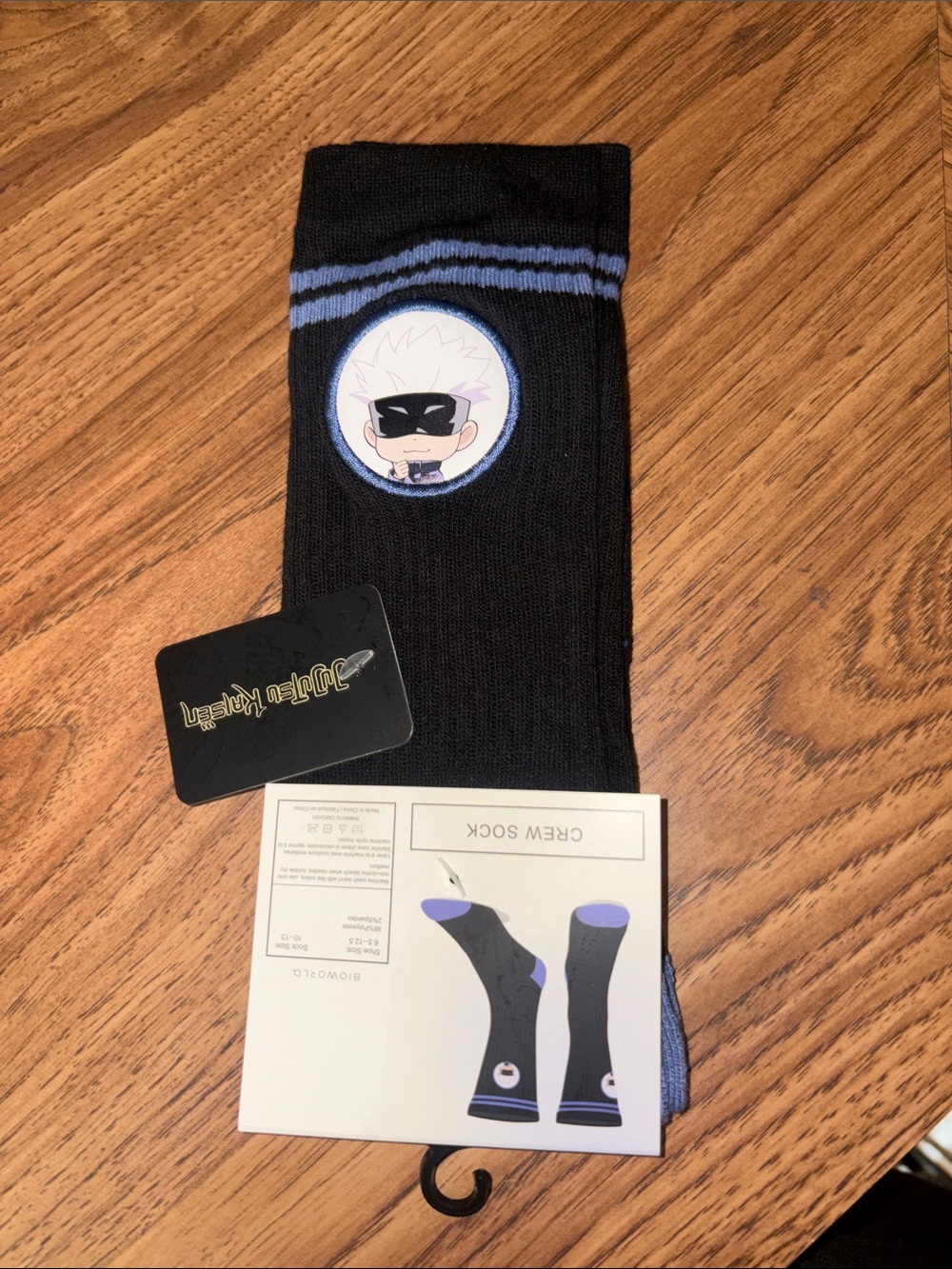5/$10 Jujutsu Kaisen Black & Light Blue Crew Socks